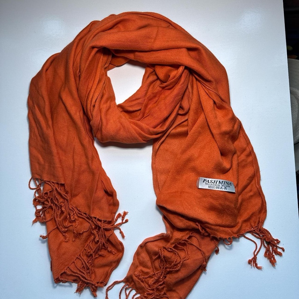 Vintage Pashmina Bright Orange Shawl cashmere